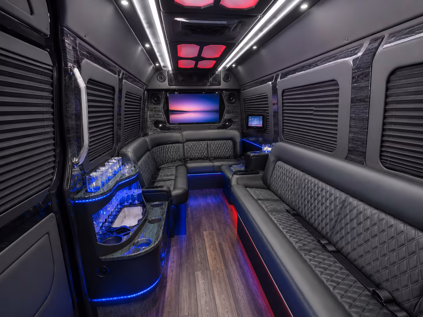 shelby 18 passenger party bus interior